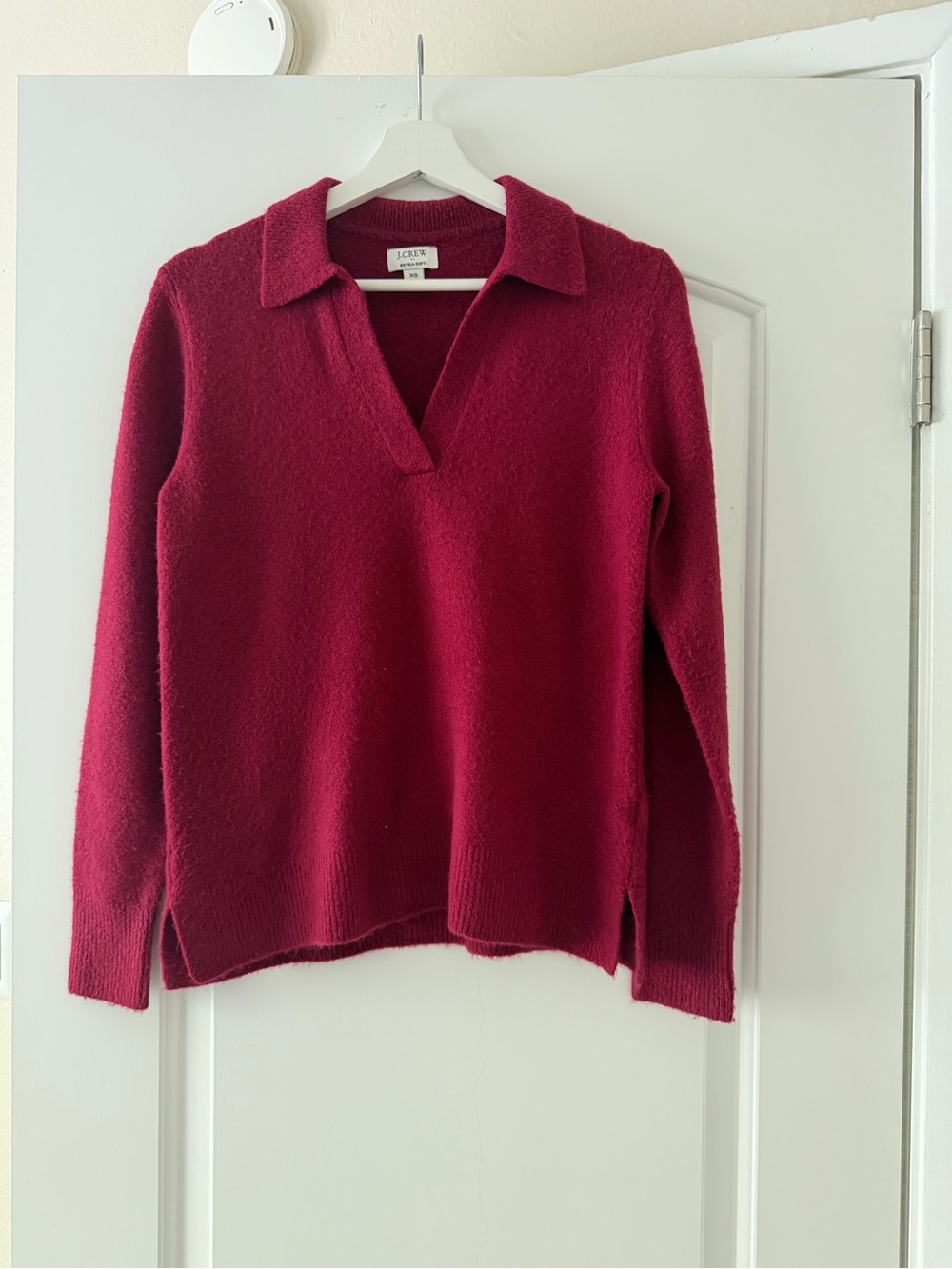 J. Crew Deep Berry Collared V-Neck Sweater